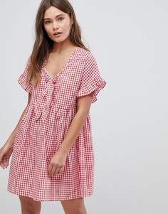Повседневное свободное платье мини в клетку с завязкой ASOS - Мульти