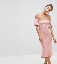 Платье с открытыми плечами и оборкой на подоле Silver Bloom - Розовый