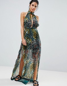 Пляжное платье макси с леопардовым принтом PrettyLittleThing - Зеленый