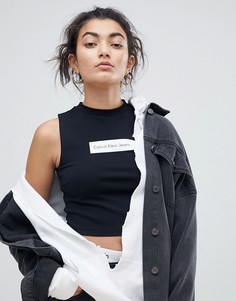Кроп-топ с высоким воротом и логотипом на белой ленте Calvin Klein Jeans - Черный