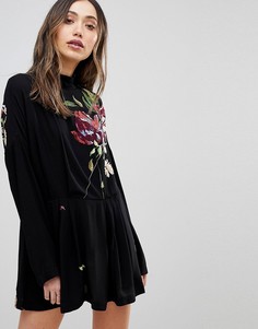Платье-туника с цветочной вышивкой Free People Gemma - Черный