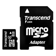 Карта памяти Transcend microSDHC 8Gb class 4 + адаптер