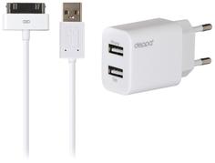Сетевое зарядное устройство Сетевое зарядное устройство Deppa 2 USB compact 2,1A + кабель Apple (белый)