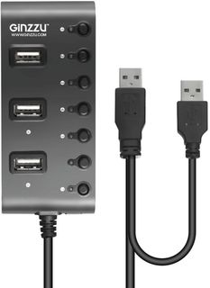 USB концентратор Ginzzu HUB GR-487UAB + adapter (черный)