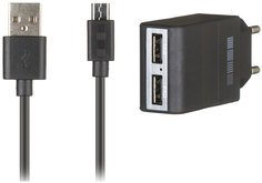 Сетевое зарядное устройство Сетевое зарядное устройство InterStep RT 2xUSB + кабель microUSB (черный)