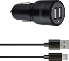 Автомобильное зарядное устройство Автомобильное зарядное устройство InterStep RT 2xUSB + кабель microUSB (черный)
