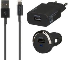 Зарядное устройство Зарядное устройство Deppa автомобильное + сетевое Ultra +дата-кабель 8-pin MFI (черный)