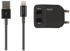 Сетевое зарядное устройство Deppa Ultra 2 USB 2.1 А + дата-кабель 8-pin Apple MFI (черный)