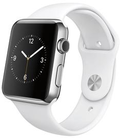 Часы Apple Watch, Корпус 42 мм из нержавеющей стали, белый спортивный ремешок (белый)