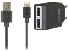 Сетевое зарядное устройство InterStep RT 2xUSB 2А + кабель Apple8pin MFI (черный)