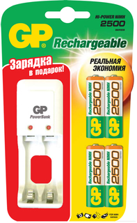 Зарядное устройство для аккумуляторов GP PB330GS250BB7-CR4 + 4AA (белый)