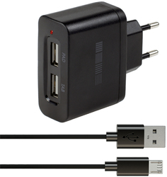 Сетевое зарядное устройство Сетевое зарядное устройство InterStep 2xUSB + кабель microUSB 2000мАч (черный)