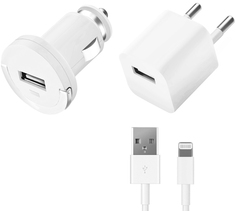 Зарядное устройство Зарядное устройство Deppa автомобильное + сетевое Ultra + дата-кабель Apple 8pin MFI (белый)