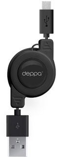 Кабель Deppa USB-micro USB с автосмоткой 0.8м (черный)