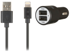 Автомобильное зарядное устройство InterStep Комбо RT 2xUSB + кабель Apple 8pin (черный)