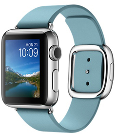 Умные часы Apple Watch, Корпус 38 мм из нержавеющей стали, ремешок цвета «полярная лазурь» с современной пряжкой (голубой)