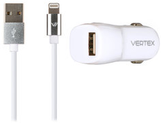 Автомобильное зарядное устройство Vertex  1xUSB 2.4A + кабель Apple 8pin MFI (белый)