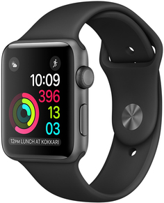Умные часы Apple Watch Series 2, 38 мм, корпус из алюминия цвета «серый космос», спортивный ремешок черного цвета