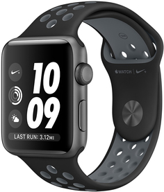 Умные часы Apple Watch Nike+ 38 мм, корпус из алюминия цвета «серый космос», спортивный ремешок Nike цвета «черный/холодный серый»