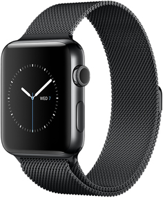 Умные часы Apple Watch Series 2, 38 мм, корпус из нержавеющей стали цвета «черный космос», миланский сетчатый браслет цвета «черный космос»