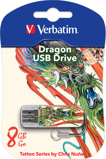 USB флешка Verbatim 8Gb Store n Go Mini Tattoo Dragon (белый, с рисунком)