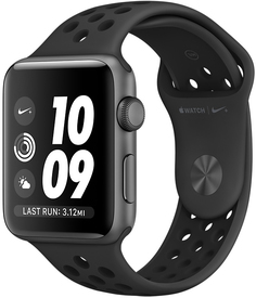 Умные часы Apple Watch Nike+ 38 мм, корпус из алюминия цвета «серый космос», спортивный ремешок Nike цвета «антрацитовый/черный»