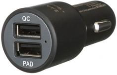 Автомобильное зарядное устройство Автомобильное зарядное устройство InterStep QC 2xUSB + кабель USB-C (черный)