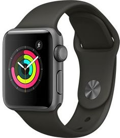 Умные часы Apple Watch Series 3, 38 мм, корпус из алюминия цвета «серый космос», спортивный ремешок серого цвета (серый)