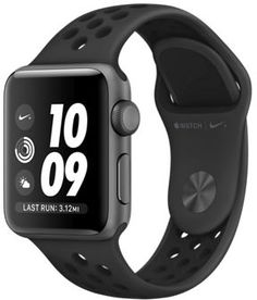 Умные часы Apple Watch Nike+ 38 мм, корпус из алюминия цвета серый космос, спортивный ремешок Nike цвета антрацитовый/черный