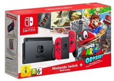 Игровая приставка Nintendo Switch + игра Super Mario Odyssey (красный)