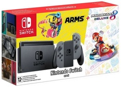 Игровая приставка Nintendo Switch + игра Mario Kart 8 Deluxe + игра Arms (серый)