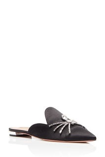 Черные сатиновые слиперы Crystal Spider Flat Aquazzura