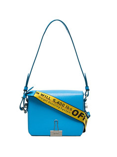 Blue Leather Bulldog Clip Shoulder Bag Off-White