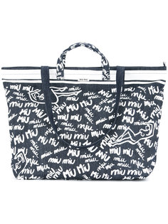 logo printed tote bag Miu Miu