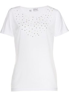 Блузка из трикотажа с бусинами (белый) Bonprix