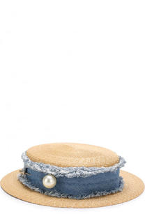 Соломенная шляпа с джинсовой лентой и брошью Inverni