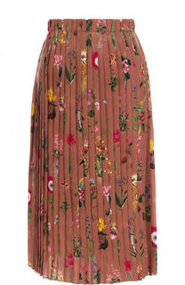 Шелковая плиссированная юбка-миди с принтом No. 21
