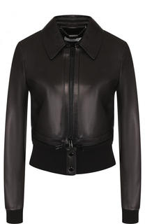 Кожаная куртка с эластичным поясом и отложным воротником Givenchy