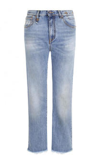 Укороченные расклешенные джинсы с потертостями R13