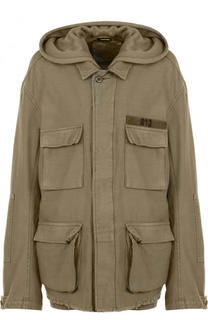 Замшевая парка с капюшоном и накладными карманами R13