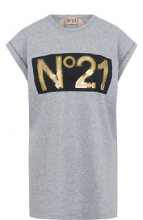 Хлопковый топ с логотипом бренда No. 21