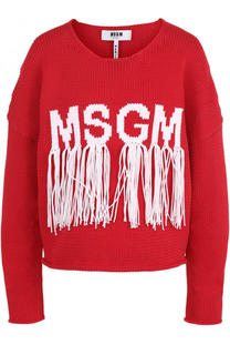 Пуловер с логотипом бренда и бахромой MSGM
