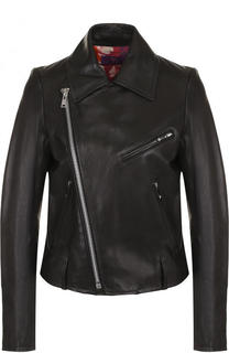 Кожаная куртка с косой молнией и отложным воротником Yohji Yamamoto