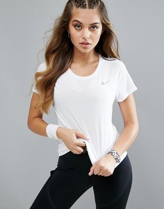 Белый дышащий топ с серебристой вставкой Nike Running - Белый