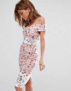Платье миди с открытыми плечами и цветочным принтом Vesper - Розовый