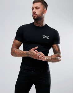 Черная эластичная футболка с круглым вырезом и логотипом на груди EA7 - Белый