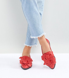 Красные туфли на плоской подошве для широкой стопы с цветочной отделкой Lost Ink - Красный