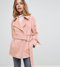 Мягкое пальто с поясом ASOS PETITE - Розовый