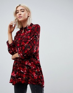 Oversize-рубашка в клетку с цветочным принтом ASOS - Мульти