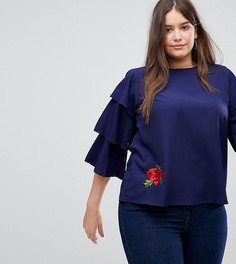 Блузка с рукавами клеш и цветочной вышивкой Koko - Темно-синий
